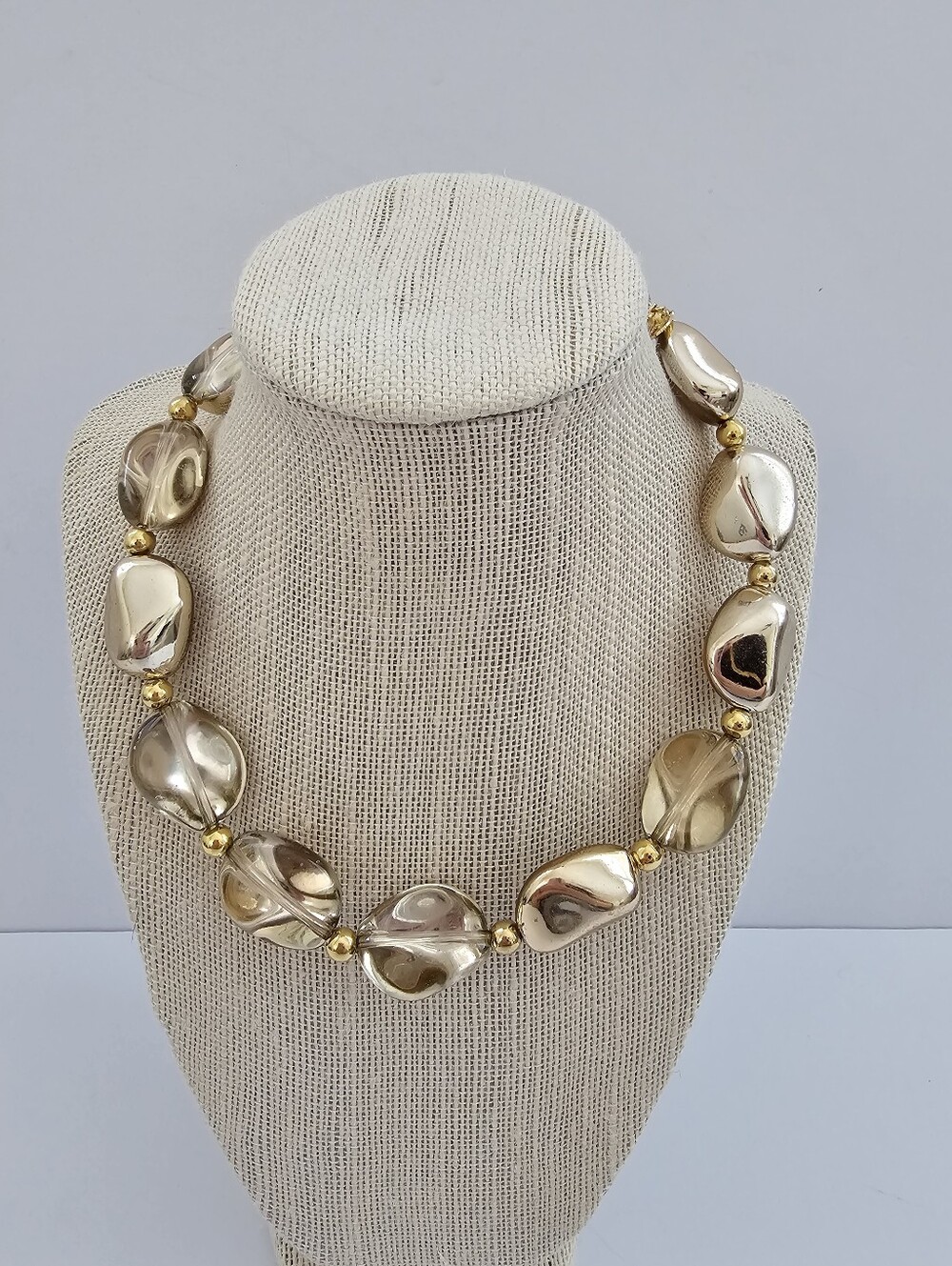 Robert Rose Gold Tone Acrylic Nugget Statement Necklace Chunky Link
